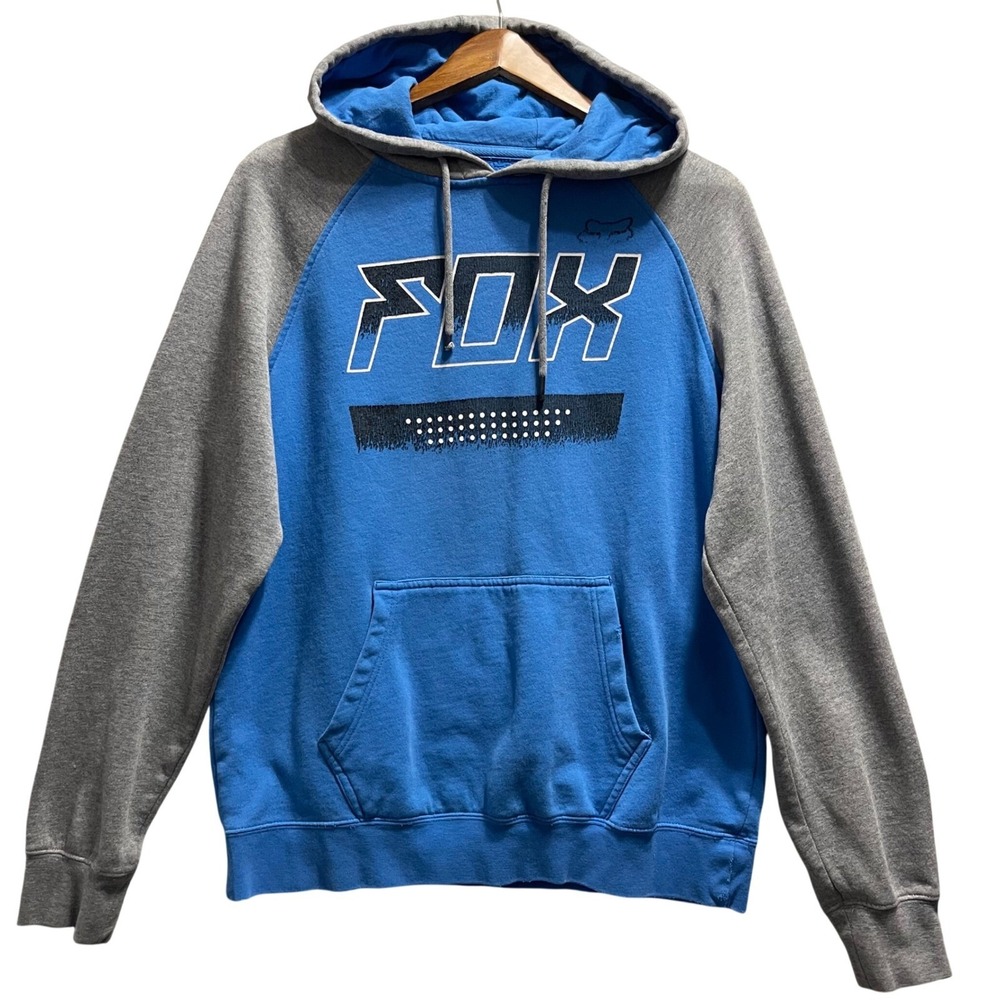 Fox Racing Mens Hoodie Medium Blue Gray Sweatshirt Y2K Moto Skater 90s Grunge